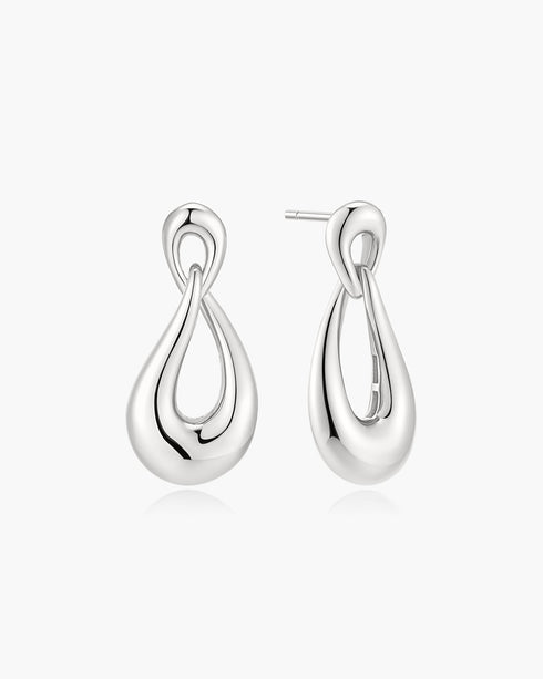 Silver Interlocked Wave Stud Hoop Earrings
