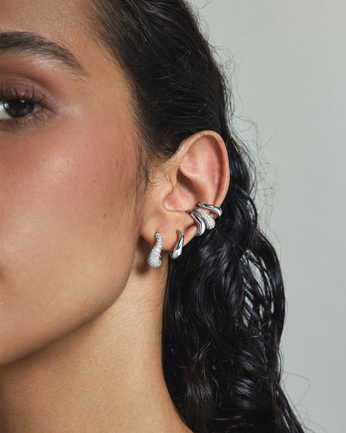 Silver Pave Wave Huggie Hoop Earrings | Ania Haie Australia