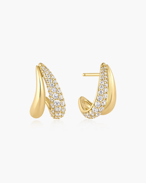 Gold Duet Stud Hoop Earrings
