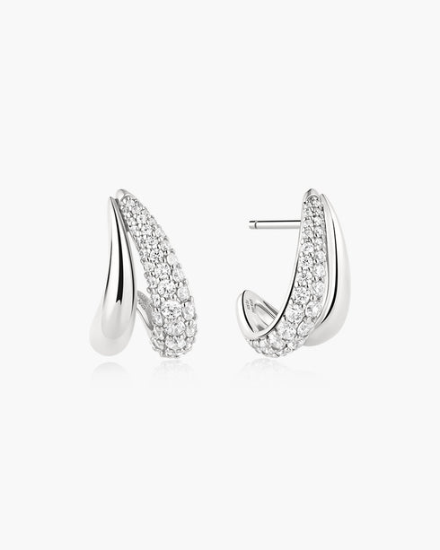 Silver Duet Stud Hoop Earrings