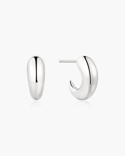 Silver Dome Stud Hoop Earrings
