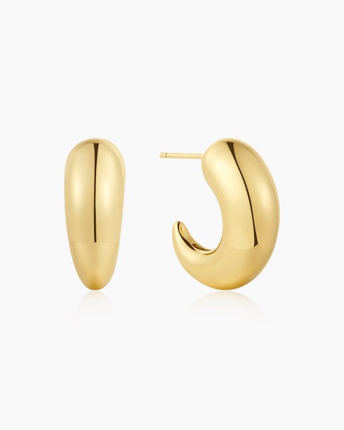 Gold Large Dome Stud Hoop Earrings