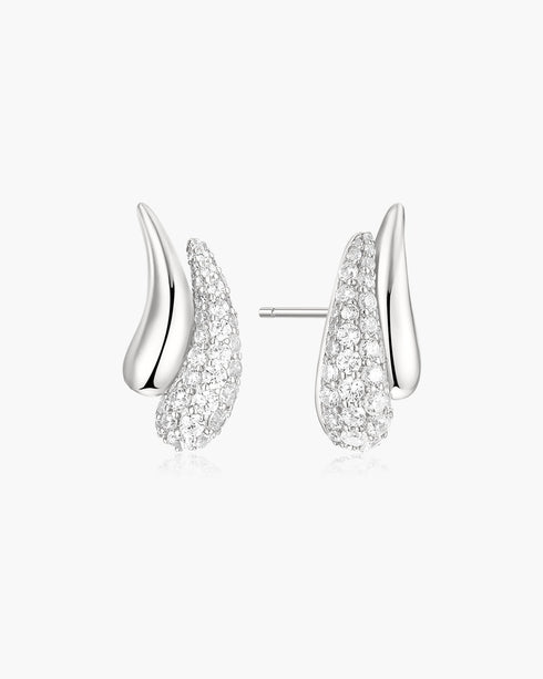 Silver Pave & Polished Teardrop Duet Stud Earrings