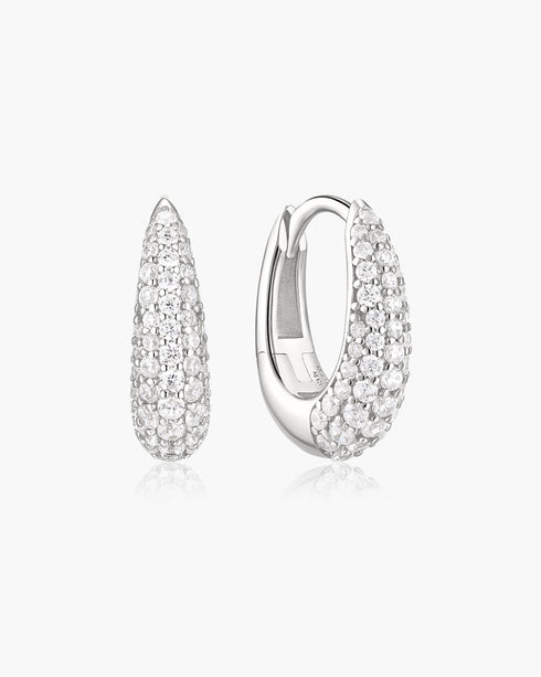 Silver Pave Dome Huggie Hoop Earrings