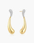 Gold Pave & Polished Wave Teardrop Dangle Stud Earrings