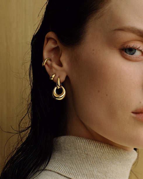 Gold Organic Dome Pebble Huggie Hoop Earrings