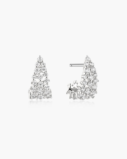 Silver Pave Openwork Curved Stud Hoop Earrings | Ania Haie Australia