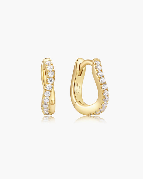 Gold Slim Pave Wave Huggie Hoop Earrings | Ania Haie Australia