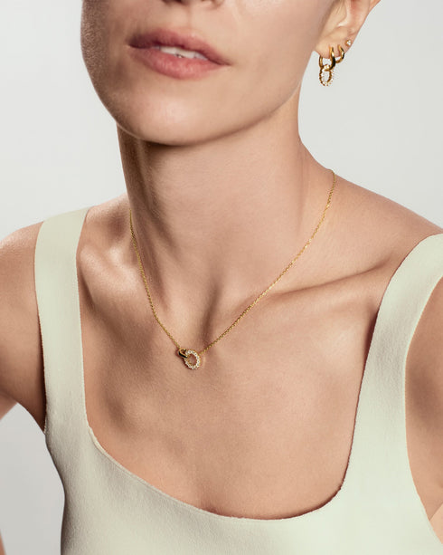 Gold Pave Interlocked Huggie Hoop Earrings | Ania Haie Australia