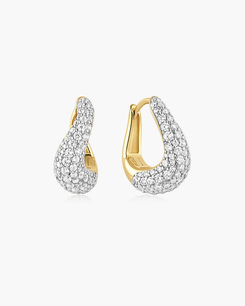 Gold Pave Wave Huggie Hoop Earrings | Ania Haie Australia