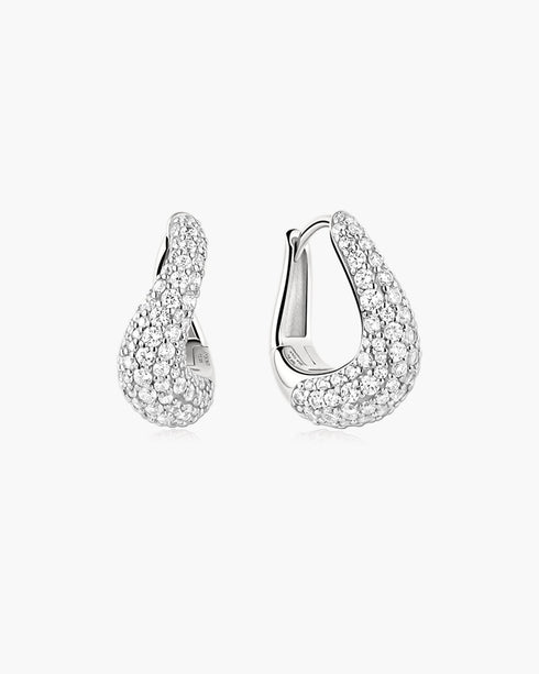 Silver Pave Wave Huggie Hoop Earrings | Ania Haie Australia
