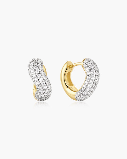 Gold Chunky Pave Wave Huggie Hoop Earrings | Ania Haie Australia
