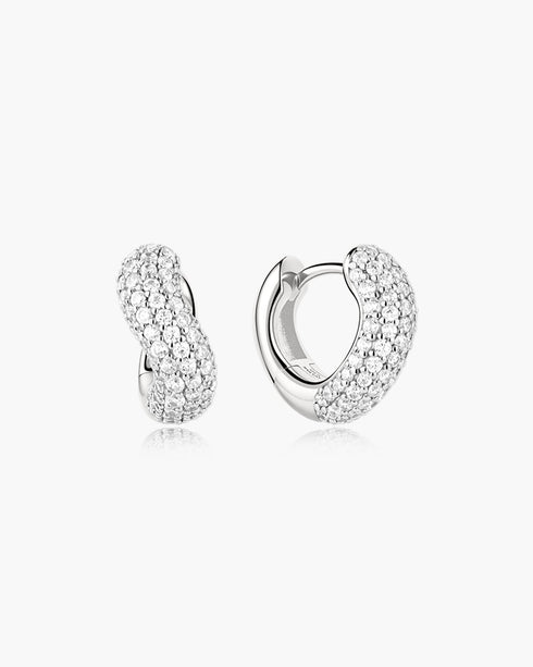 Silver Chunky Pave Wave Huggie Hoop Earrings | Ania Haie Australia