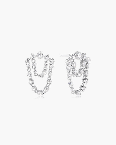 Silver Sparkling Arc with Double Chain Stud Earrings | Ania Haie Australia