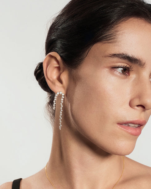 Silver Sparkling Zig-Zag Drop Stud Earrings | Ania Haie Australia