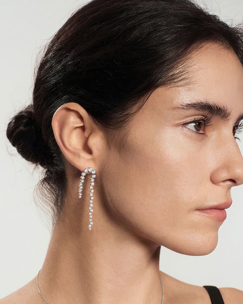 Silver Sparkling Zig-Zag Drop Stud Earrings | Ania Haie Australia