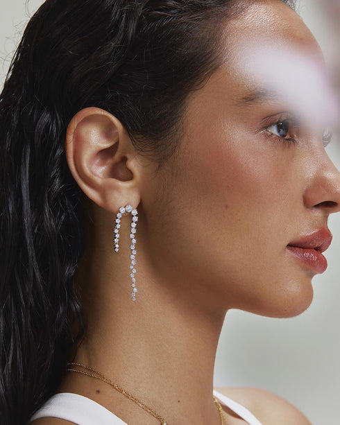 Silver Sparkling Zig-Zag Drop Stud Earrings | Ania Haie Australia