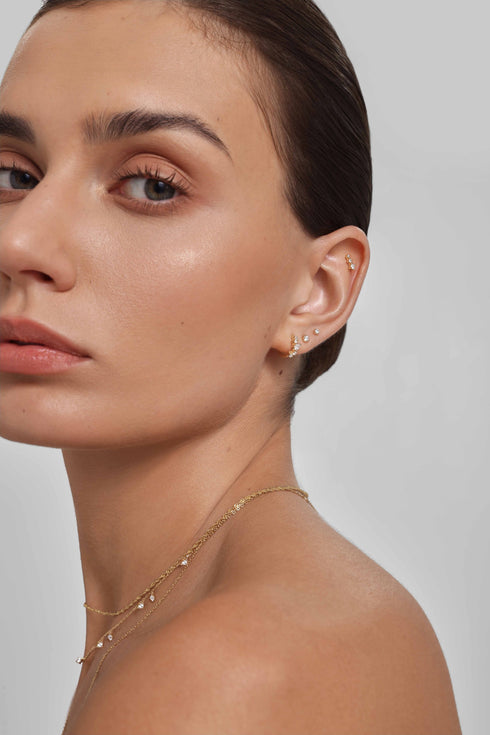 Gold Teardrop & Round Zig-Zag Huggie Hoop Earrings