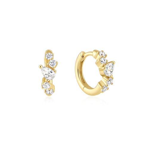Gold Teardrop & Round Zig-Zag Huggie Hoop Earrings