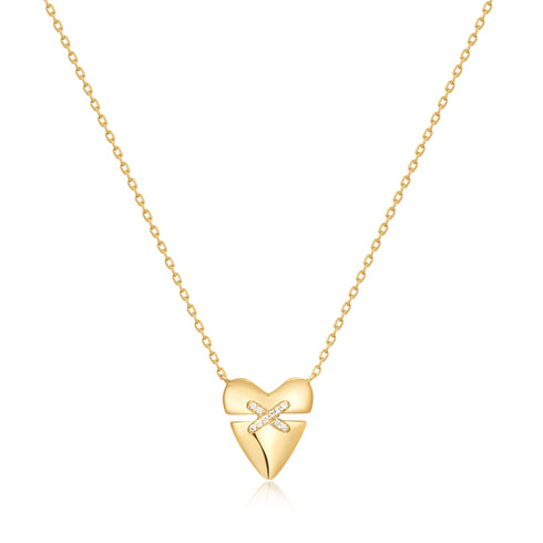 Gold Heart Kiss Pave Necklace | Ania Haie Australia