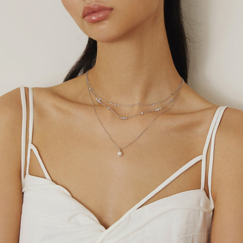Silver Pearl Drop Pendant Necklace