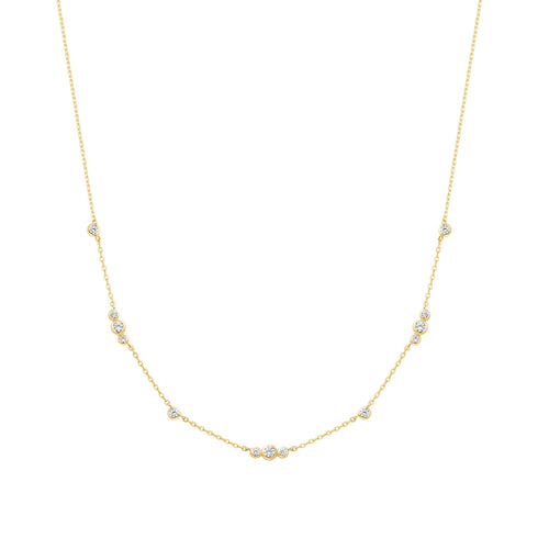 Gold Sparkling Bezel Cubic Zirconia Station Necklace