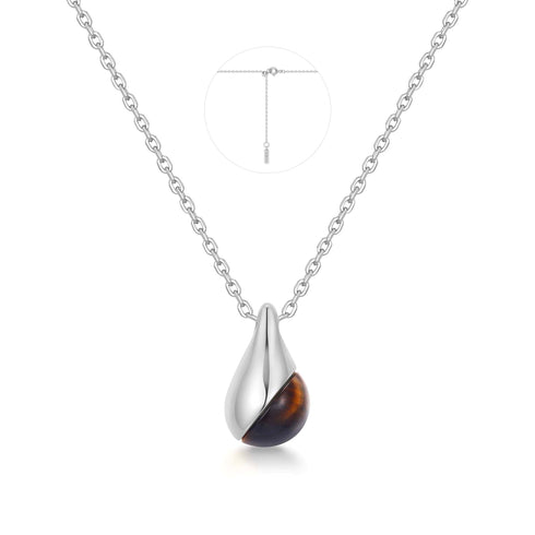 Silver Tiger Eye Droplet Pendant Necklace