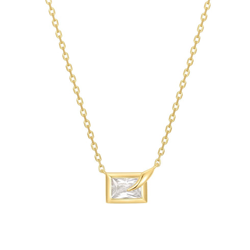 Gold Sparkling Bezel-Set Cube Necklace