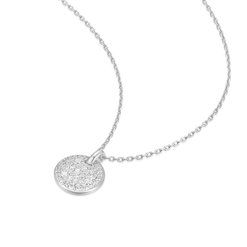 Silver Large Pave Disc Necklace