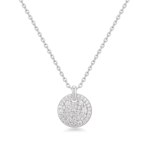 Silver Large Pave Disc Necklace