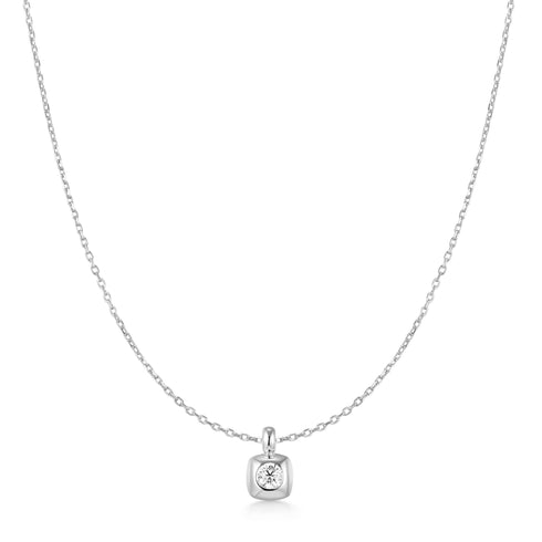 Silver Modern Bezel-Set Solitaire Necklace