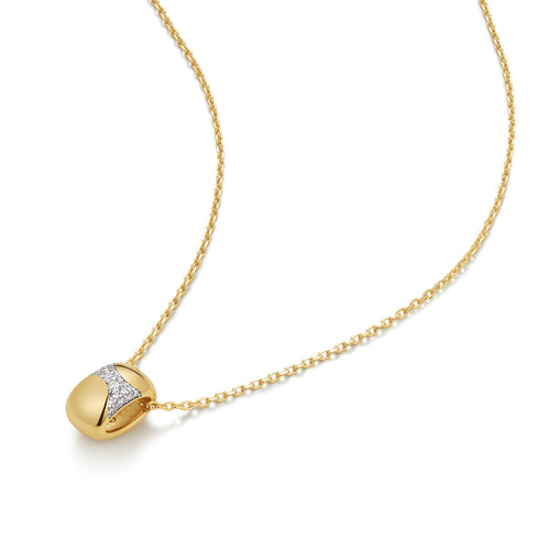 Gold Puffed Rivulet Pave Necklace