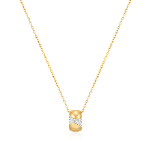 Gold Puffed Rivulet Pave Necklace