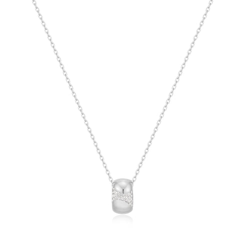 Silver Puffed Rivulet Pave Necklace