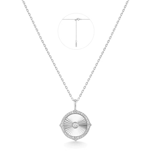 Silver Diamond-Cut Sunny Disc Necklace