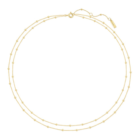 Gold Double Chain Bead Station Necklace