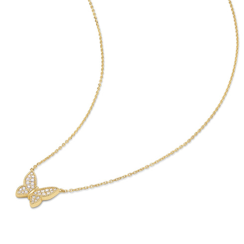 Gold Butterfly Pave Necklace