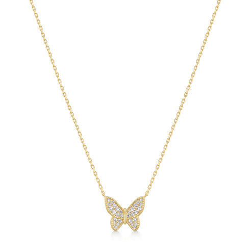 Gold Butterfly Pave Necklace