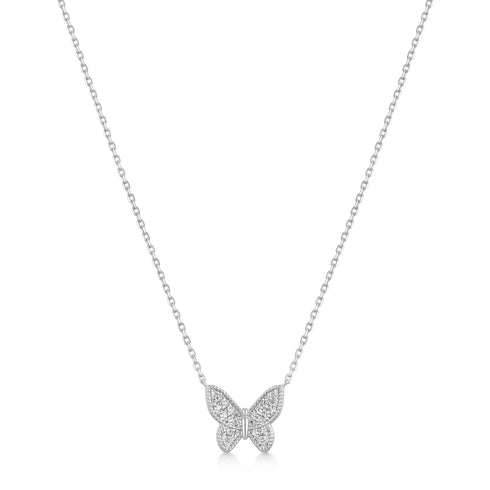 Silver Butterfly Pave Necklace