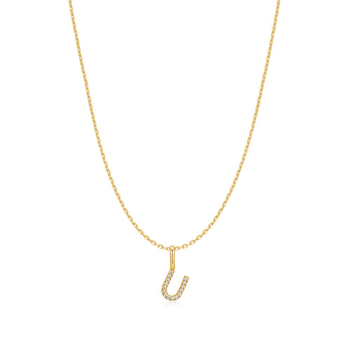 Gold Letter U Initial Necklace
