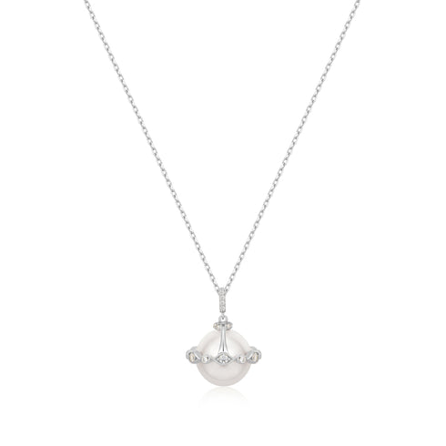 Silver Shell Pearl Halo Evil-Eye Necklace