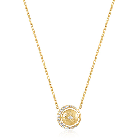 Gold Reversible Pave Moon Evil-Eye Necklace