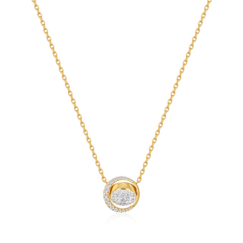 Gold Reversible Pave Moon Evil-Eye Necklace
