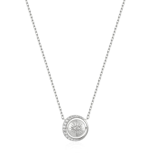 Silver Reversible Pave Moon Evil-Eye Necklace