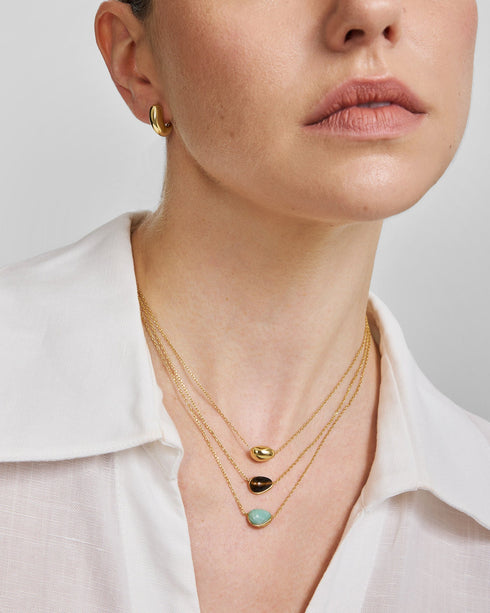 Gold Bezel Amazonite Organic Dome Pebble Necklace