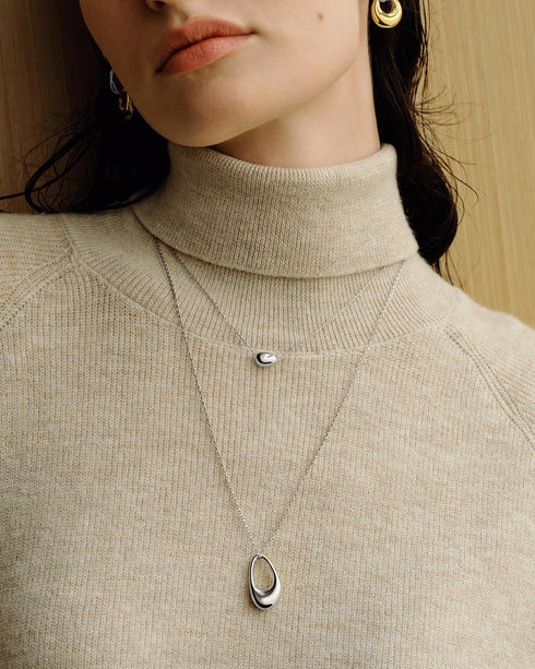 Silver Hollow Organic Pebble Necklace