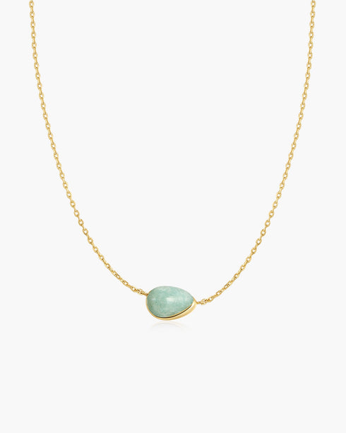 Gold Bezel Amazonite Organic Dome Pebble Necklace