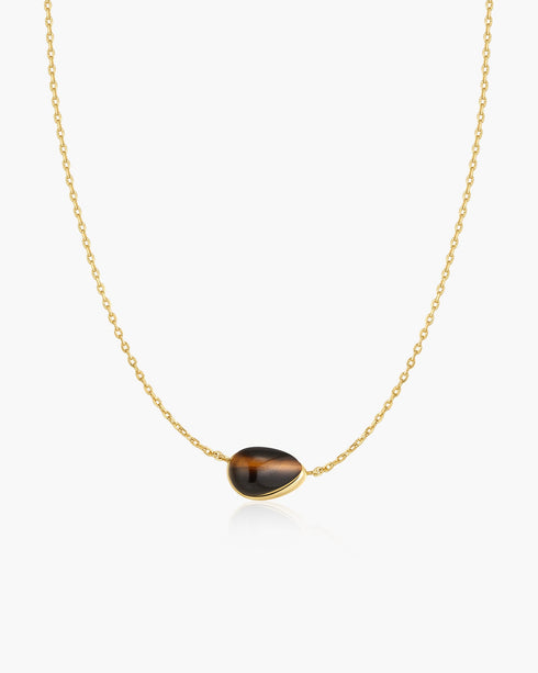 Gold Bezel Tiger's Eye Organic Dome Pebble Necklace