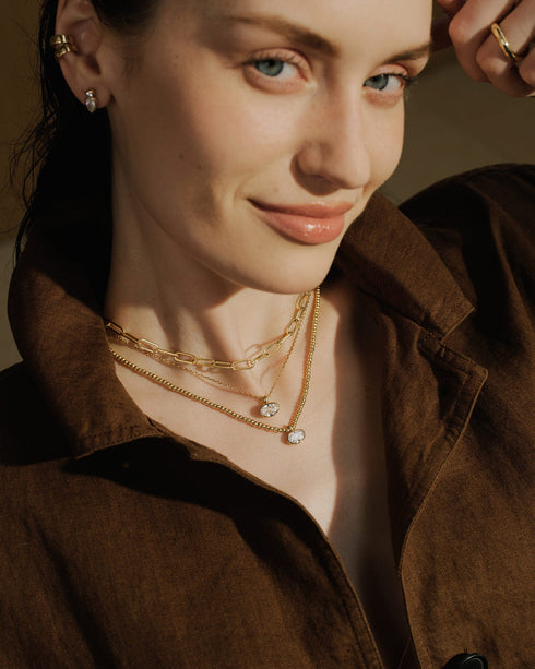 Gold Bezel Organic Pebble Beaded Necklace