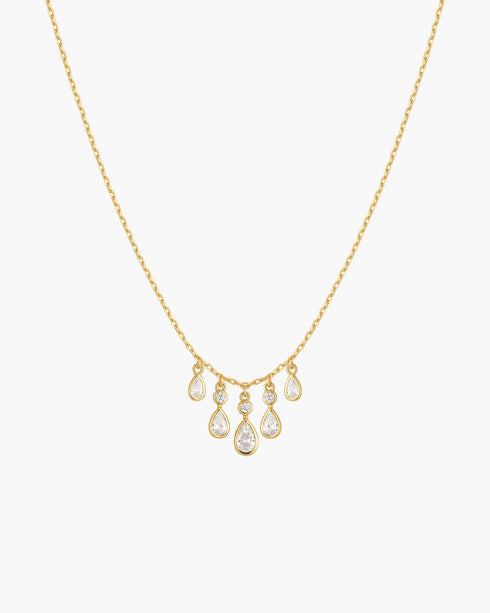 Gold Bezel-Set Teardrop Cascade Necklace